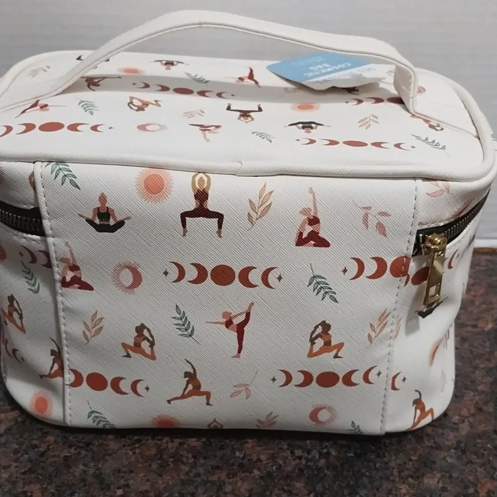 Large White Yoga Pattern Cosmetic Bag...NEW With Tag